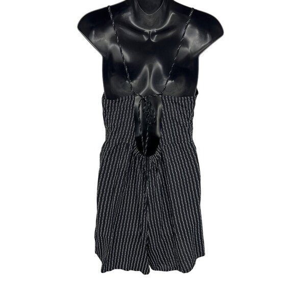 Volcom Women Size Medium M Wild Queendom Black White Striped Romper V-Neck New - Picture 3 of 8